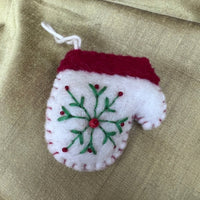Handcrafted Christmas Glove with Embroidered Snowflake and Beaded Decoration
