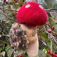 Handcrafted Felted Wool 'Woodland Toadstool' with Hedgehog