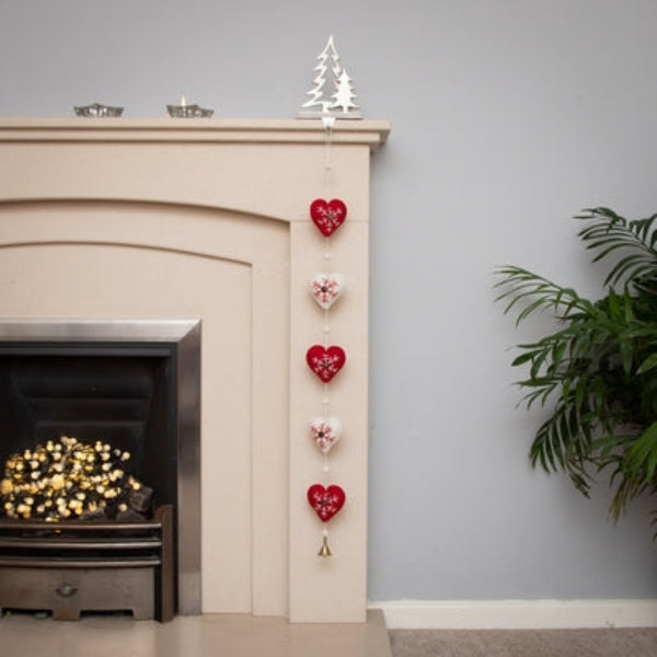 Pure Wool Felted 'Heart' Garland - Red and White