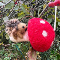 Handcrafted Felted Wool 'Woodland Toadstool' with Hedgehog