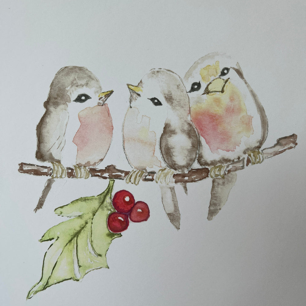 Limited Edition Mounted Print &#39;Festive Winter Robins&#39; - by Linda Beazley