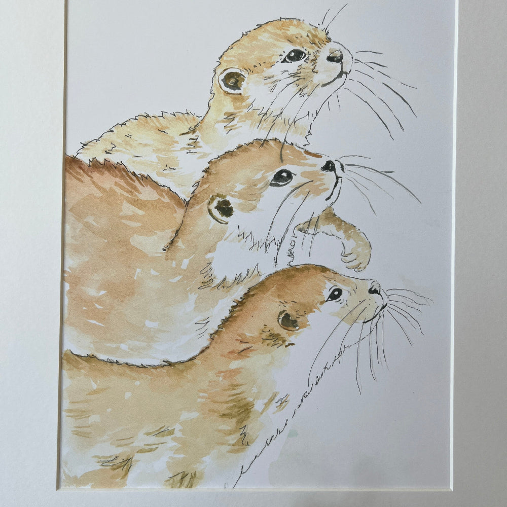 Limited Edition Mounted Print &#39;Otters at Play&#39; - by Linda Beazley