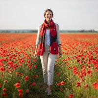 Merino Wool & Chiffon Scarf - Red Poppy Flower