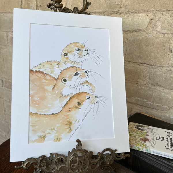 'Otters at Play' -  Limited Edition Mounted Print by Linda Beazley