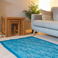 Handcrafted Felted Wool Floral Floor Rug - Turquoise